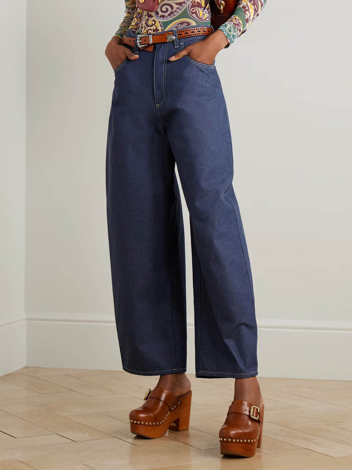 Elegant High-Waisted Wide-Leg Denim Pants