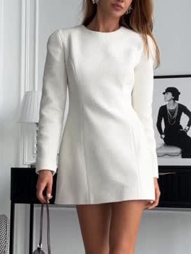 Elegant Puff-sleeve Tweed Mini Dress