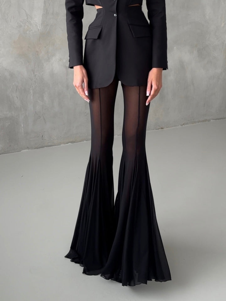Elegant Mesh See-Through Flared Pants