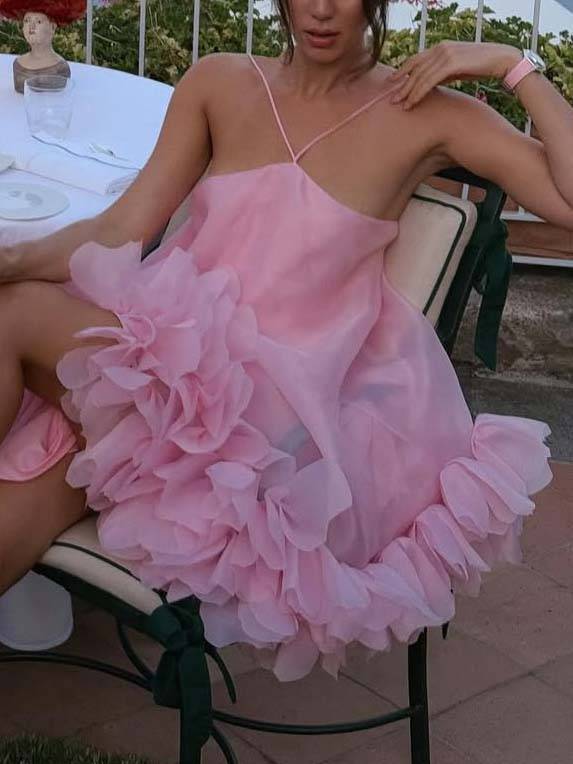 Luxury Petals Backless Sling Mini Dress