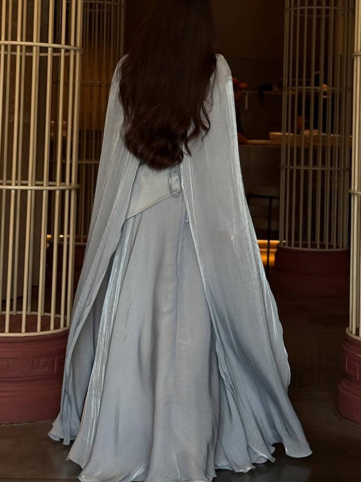 Elegant Cape Design Maxi Dress