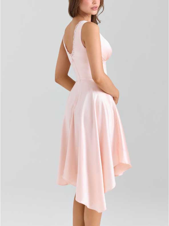 Deep V Irregular Hem Midi Dress