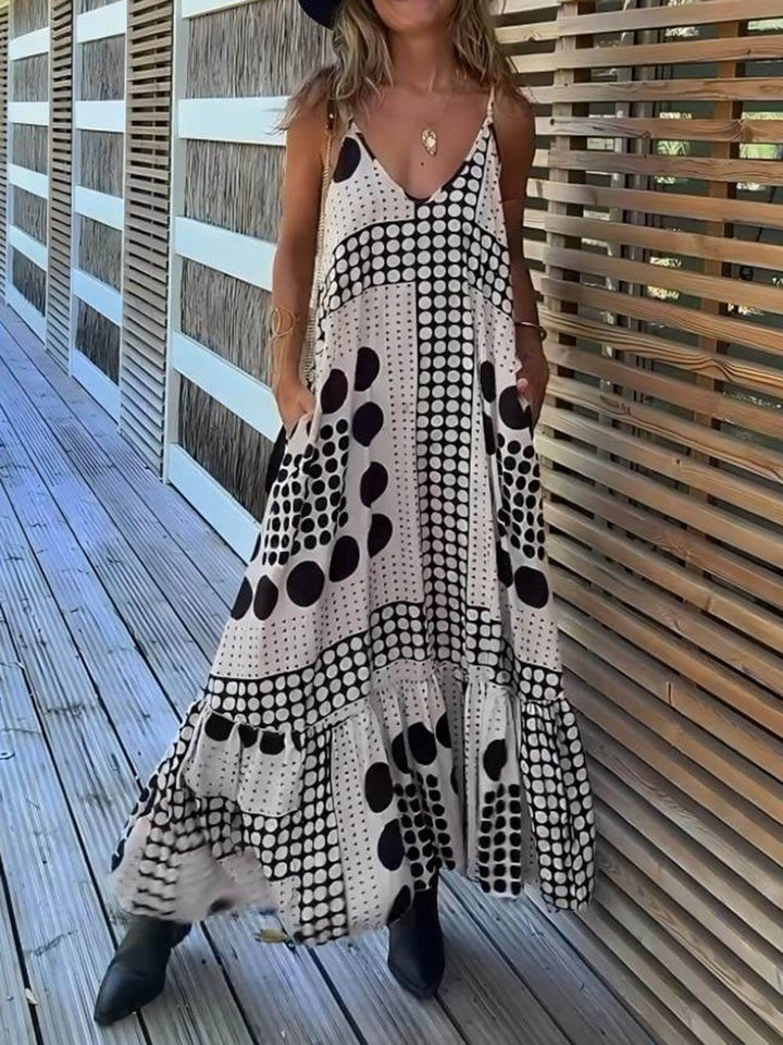 Unique Polka Dot Print Loose A-Line Sling Dress