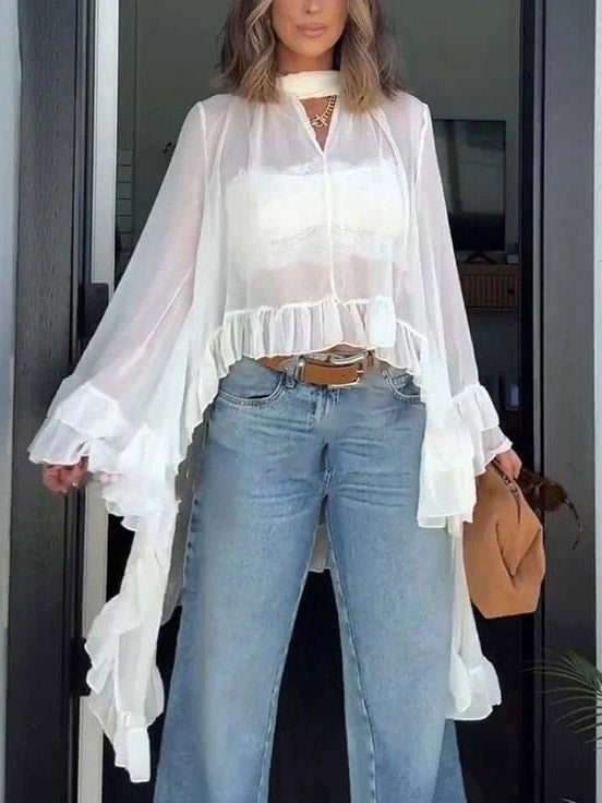 Exquisite Irregular Ruffled Chiffon Flowing Shirt