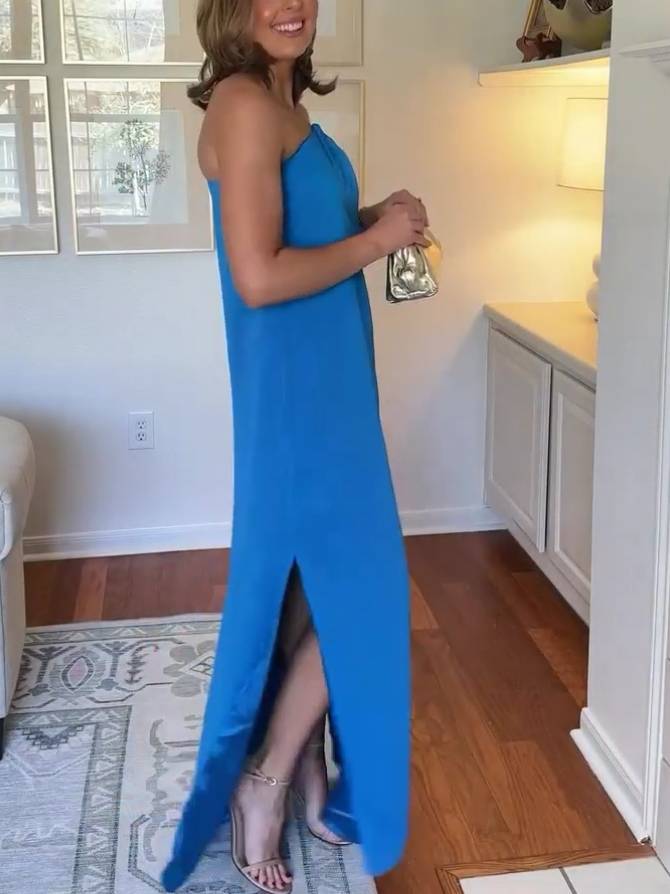 One-shoulder Side Slit Dress