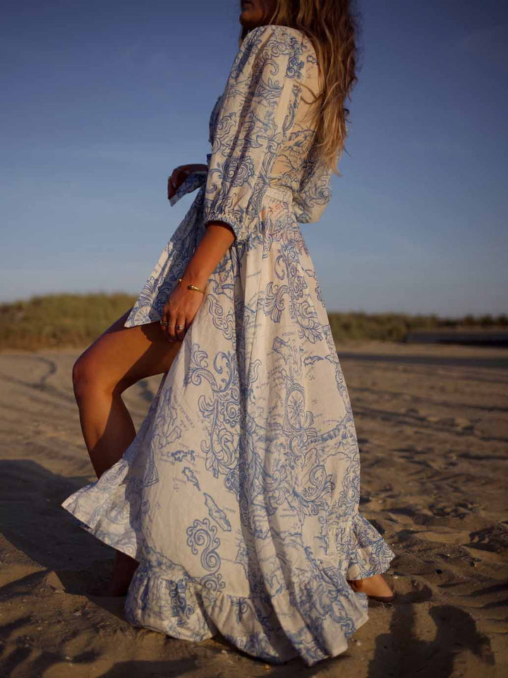 Unique Floral Print Belted Single-breasted Shirt Maxi Dress