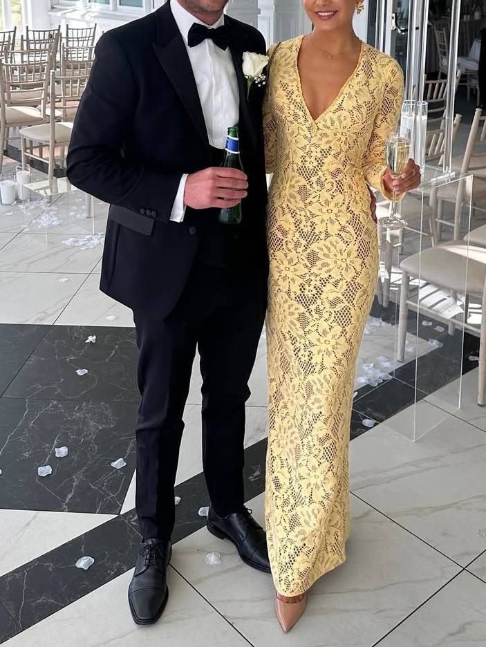 V-Neck Lace Long Sleeve Maxi Dress