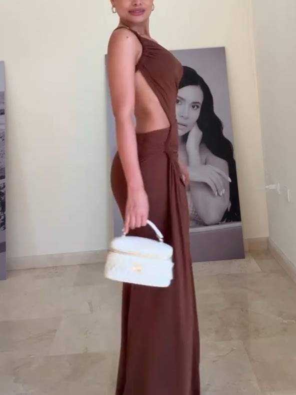 Unique Asymmetric Design Waist Hollow Backless Maxi Dress