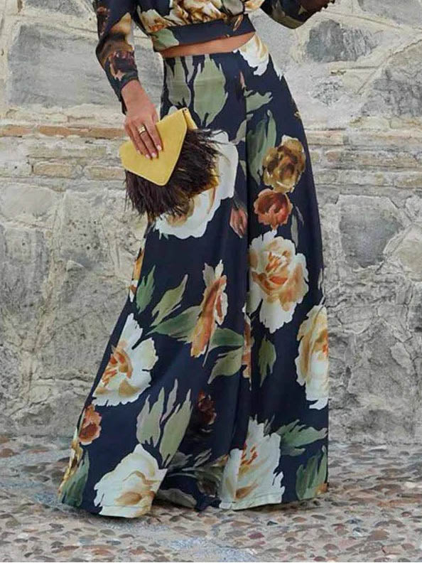 Exquisite Floral Print High-waist Wide-leg Pants