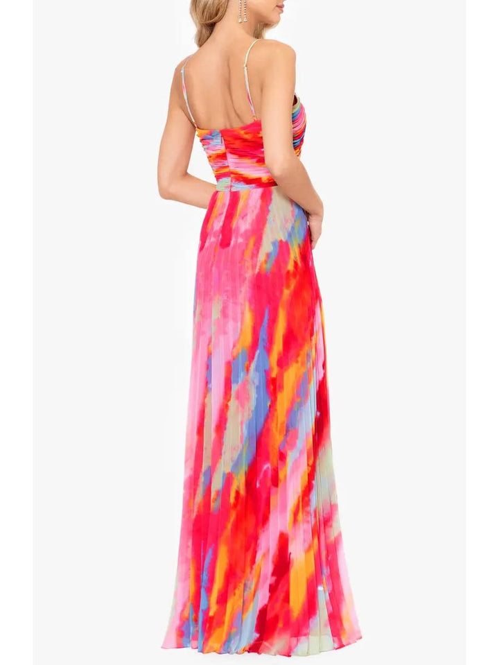 Multicolor Pleated Maxi Dress