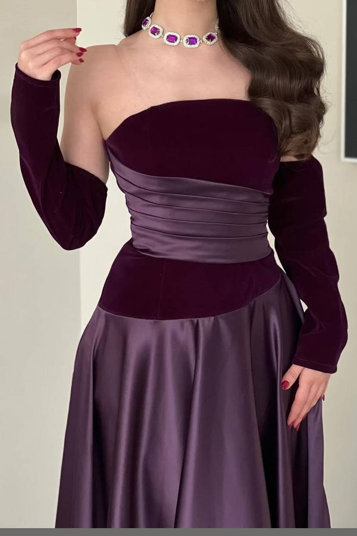 Velvet Splicing Pleated Maxi Dress