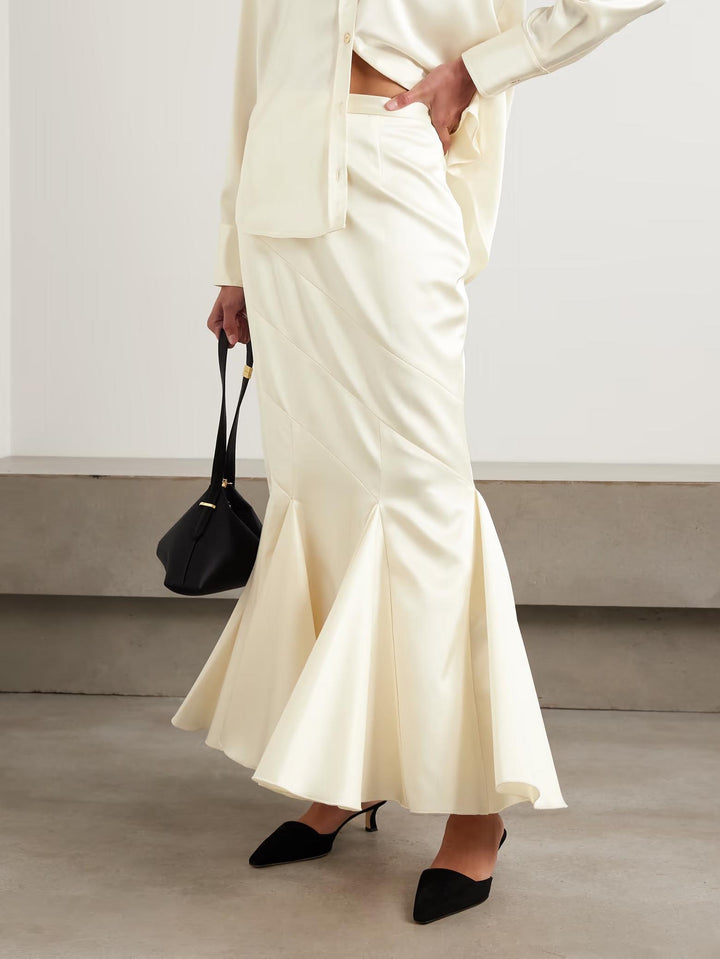 Elegant Pleated Satin Mermaid Maxi Skirt