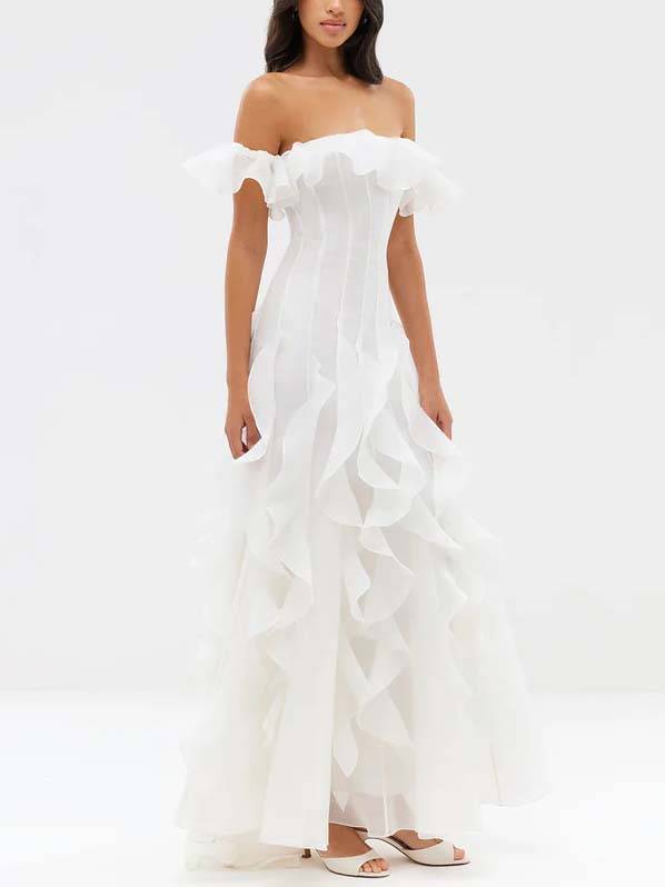 Romantic Ruffled Off-shoulder Maxi Dress