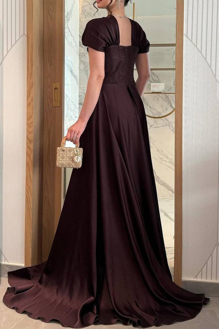 Lace Pleated High Waist Maxi Dress