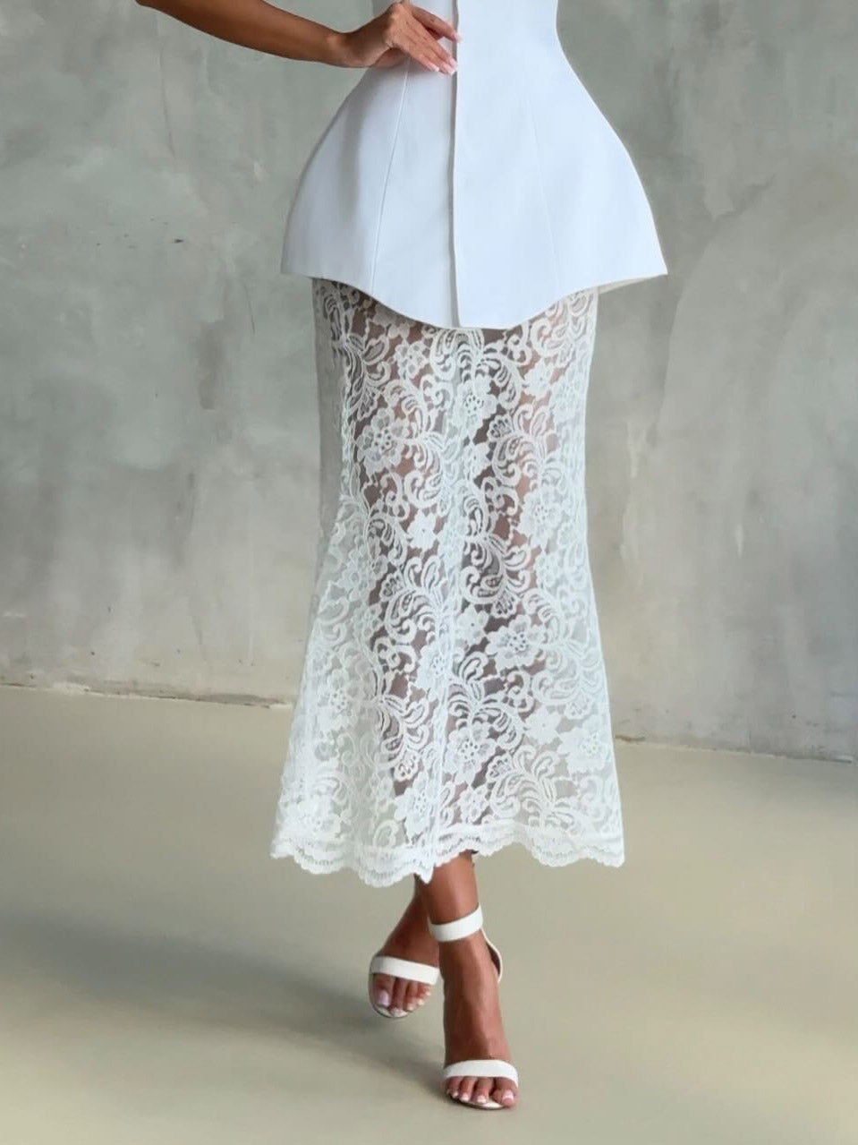 Elegant lace skirt two-piece set