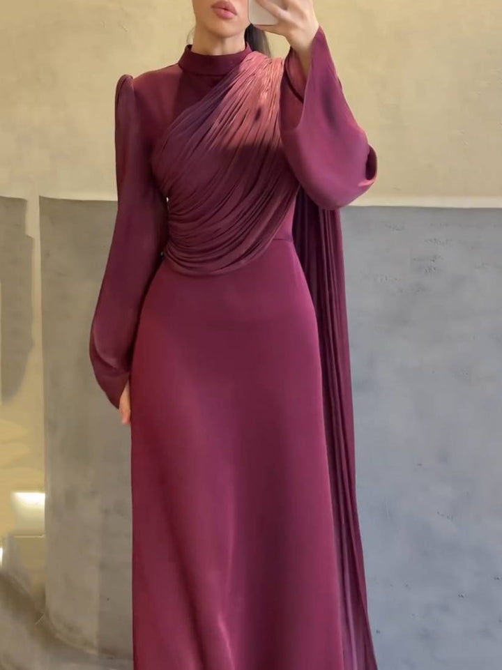 Pleated Design Ribbon Maxi Dress