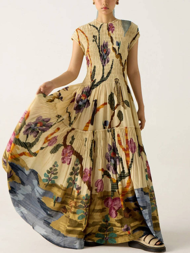 Pleated Print Maxi Dress
