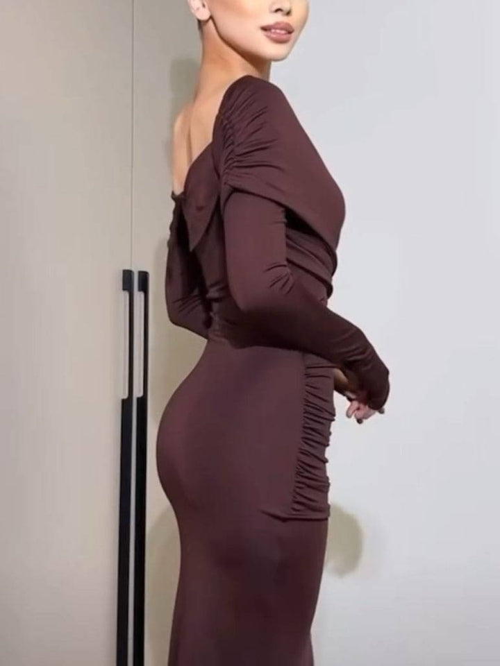 Cross-over Design Off-shoulder Pleated Maxi Dress