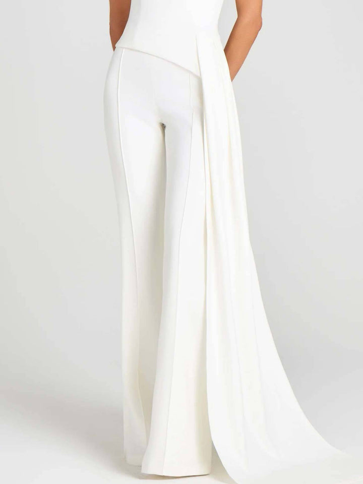 Half-high Collar Short Sleeve Ribbon Shirt And Pants Suit-Pants