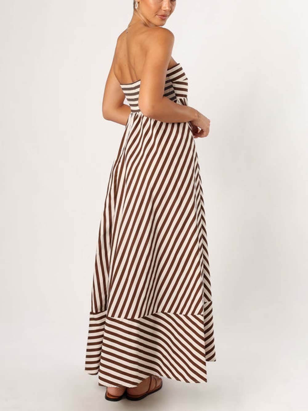 Elegant Bandeau Stripe Color Blocking Strapless Maxi Dress