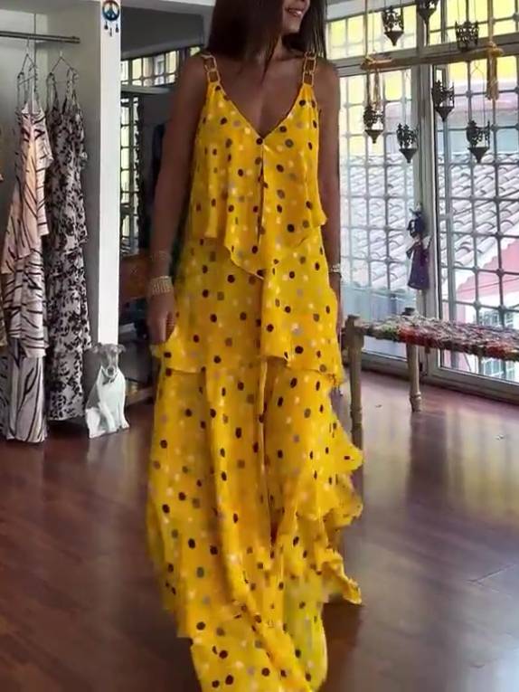 Polka Dot Printed sling Maxi Dress