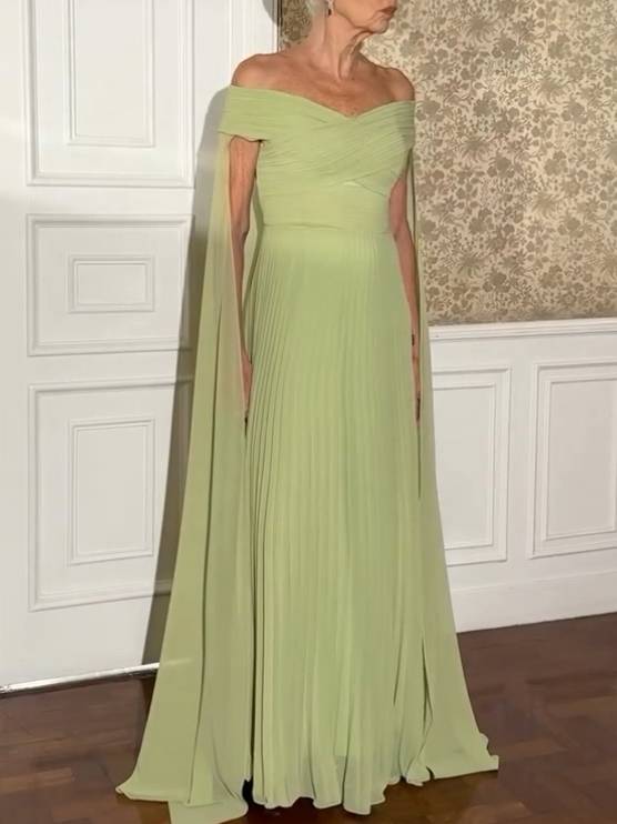 Cross-over Design Shawl Pleated Maxi Dress