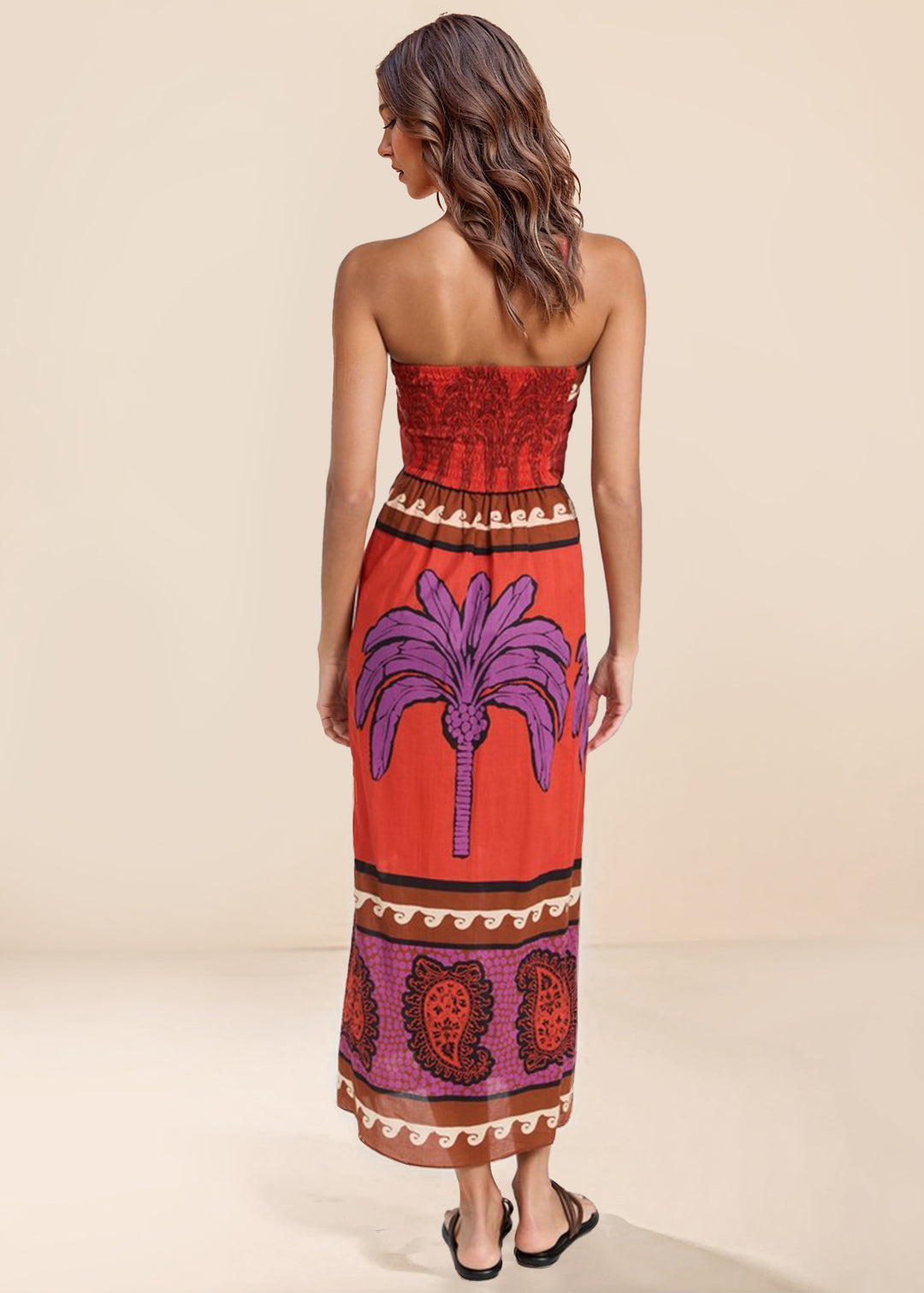 Unik Palm Tree Floral Off-Soulder Midi-kjole