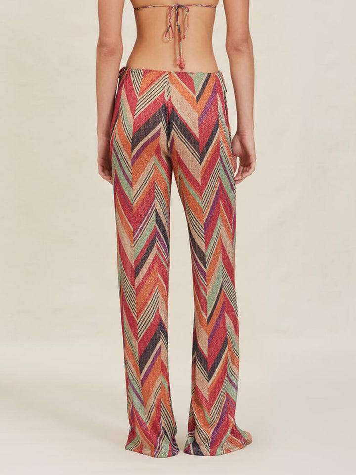 Seaside Vacation Geometric Print Side Tie Straight Pants