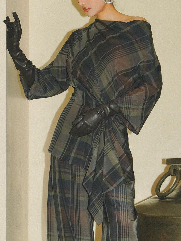 Plaid Straight-Leg Tailored Pants