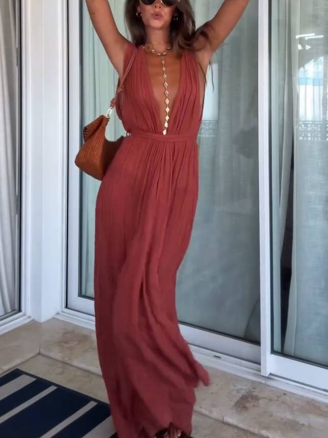 Vacation Style V-neck Lace-up Jumpsuit