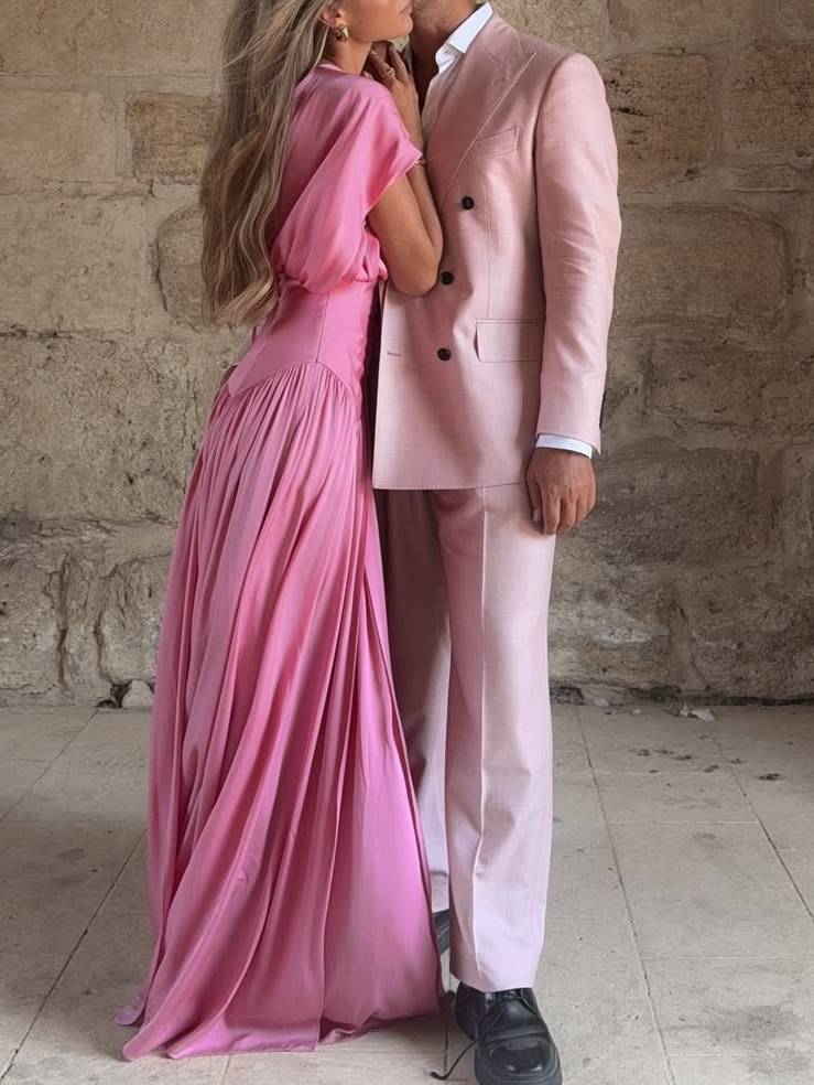 Sexy Deep V Neck Side Slit Maxi Dress