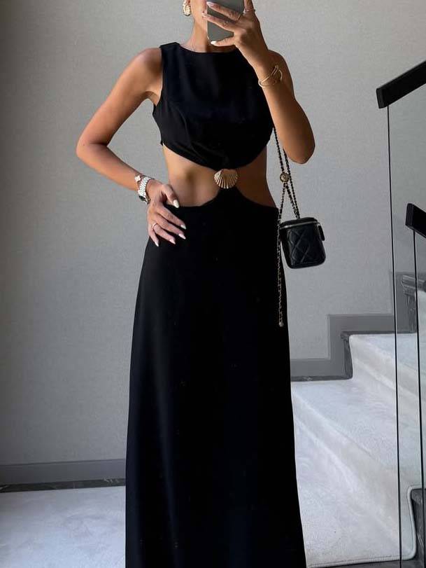 Shell Embellished Waist Hollow Maxi Dress