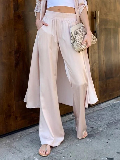 Elegant High-Waisted Wide-Leg Satin Pants