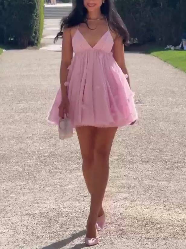 Three-dimensional Flower Sling Mini Dress