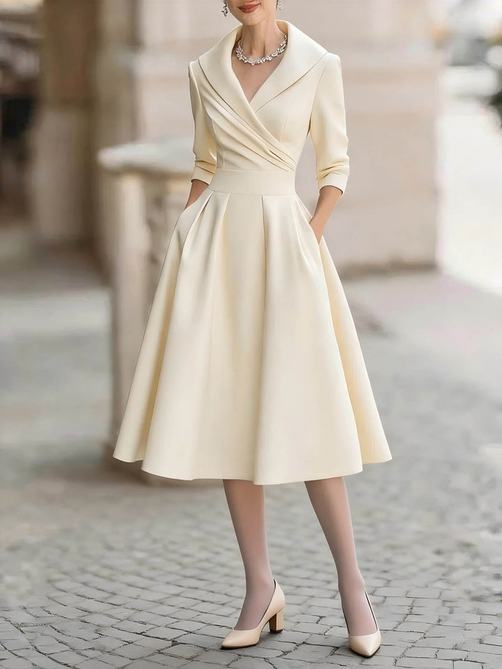 Elegant V-neck Long-sleeved Midi Dress