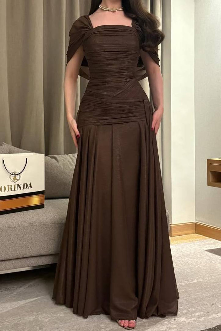 Pleated Design A- Line Maxi Dress