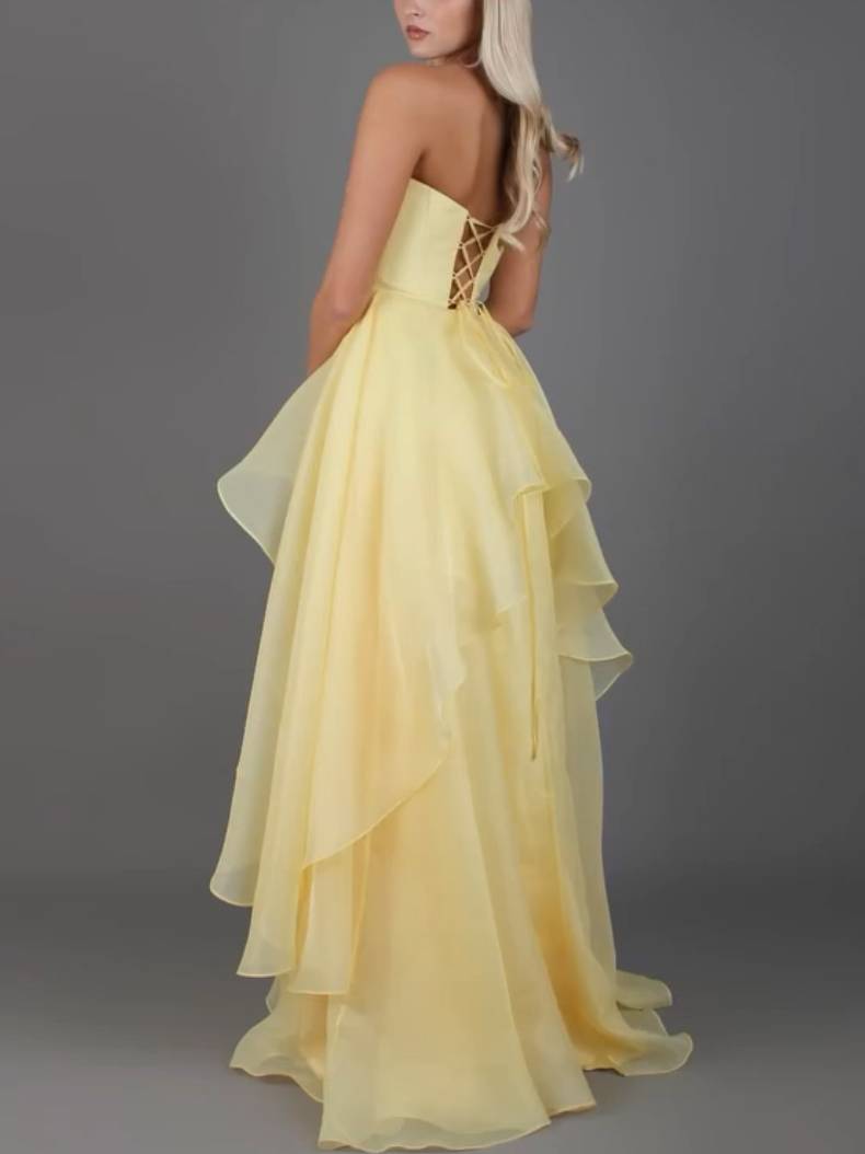 Tube Top Front Slit Multi-layer Maxi Dress