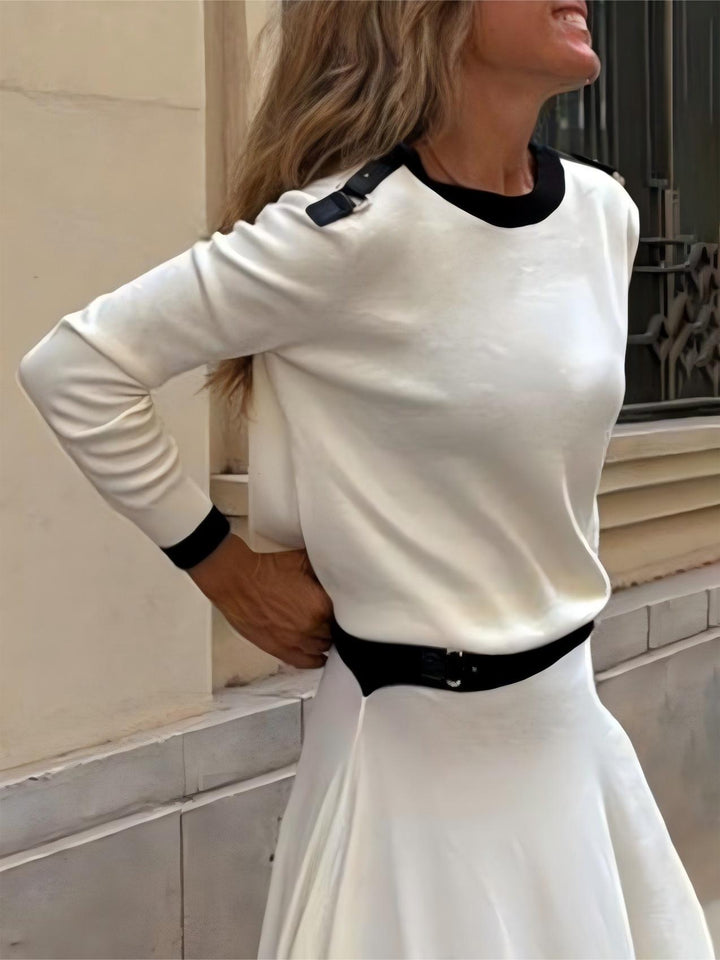 Elegant Contrast Color Round Neck Long Sleeve Sweater