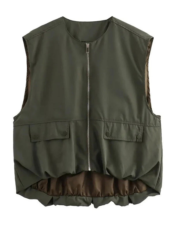 Gilet décontracté à poche ample sans manches à la mode