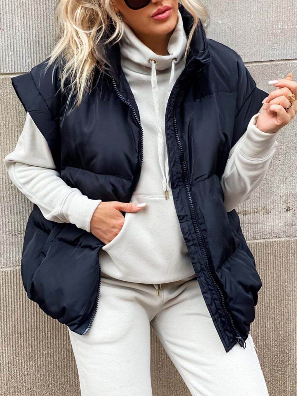 Giacca gilet in cotone con tasca con cerniera per pendolari, colletto alla moda alla moda