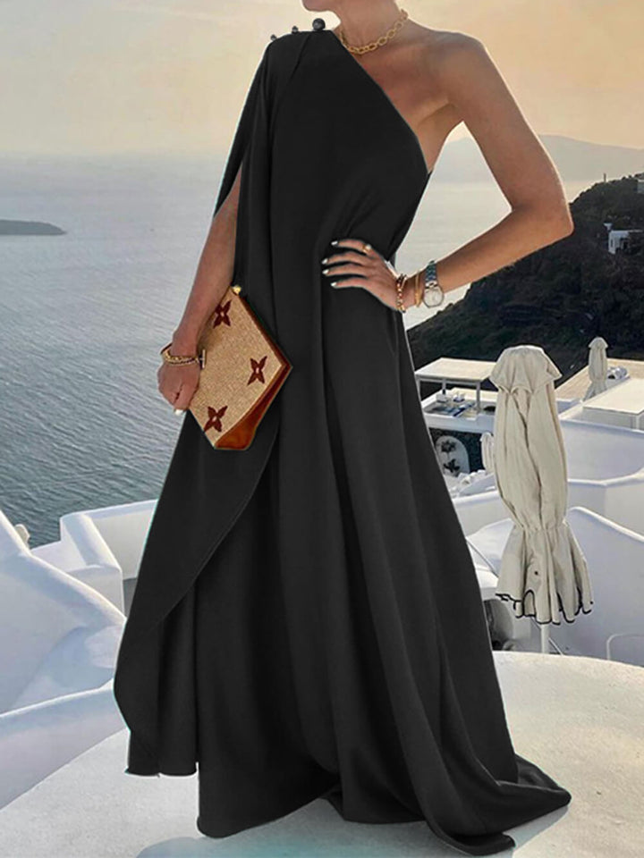 Μοντέρνο μονόχρωμο Loose One Shoulder Maxi Φόρεμα