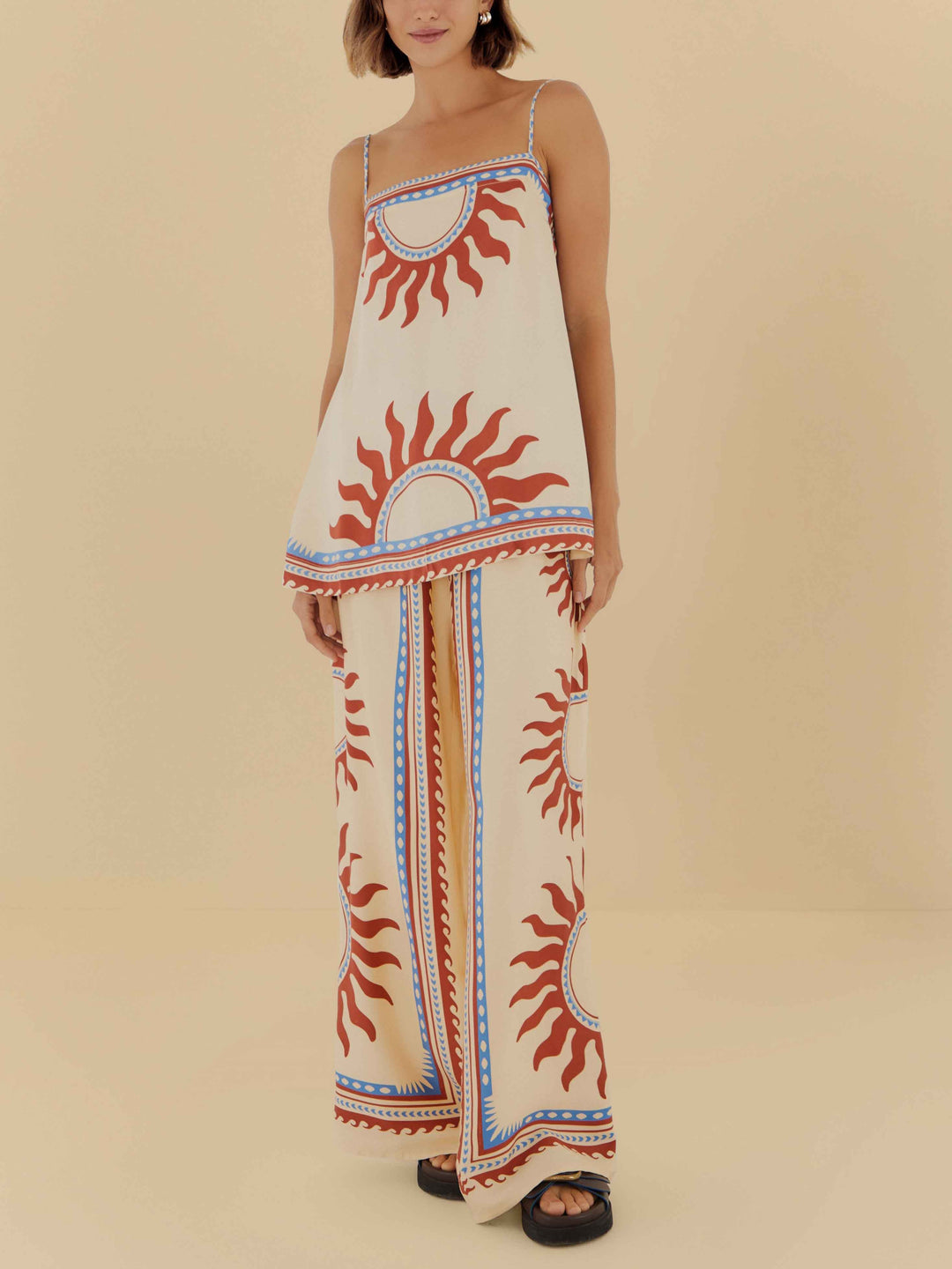 Unique Ethnic Style Sun Print Loose Wide-leg Pants