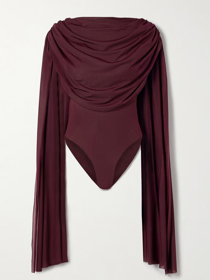 Elegant Draped Cape-Sleeve Top