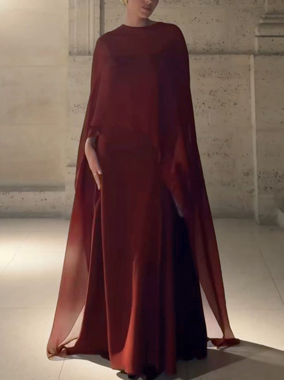Elegant Sheer Cape Maxi Dress