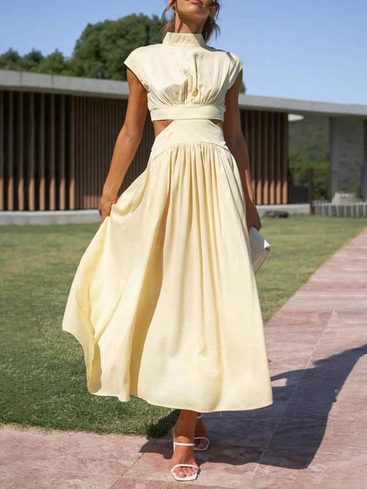 Cutout Waist Pocketed Vacation Midi Dress