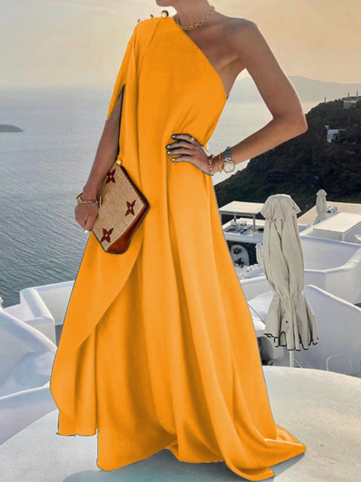 Μοντέρνο μονόχρωμο Loose One Shoulder Maxi Φόρεμα