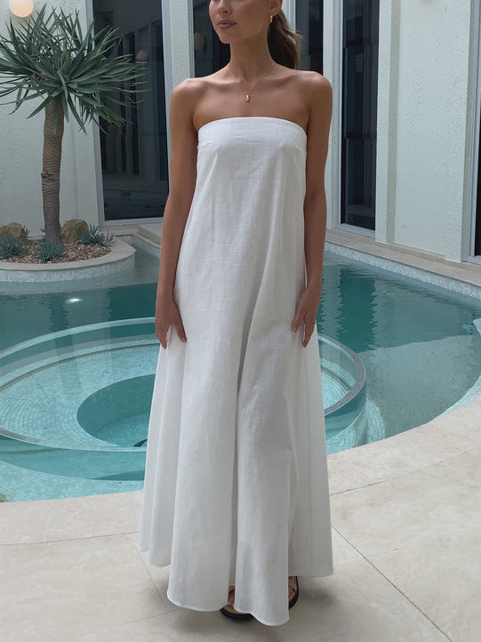 Simple Casual Wrap Neck A-line Maxi Dress