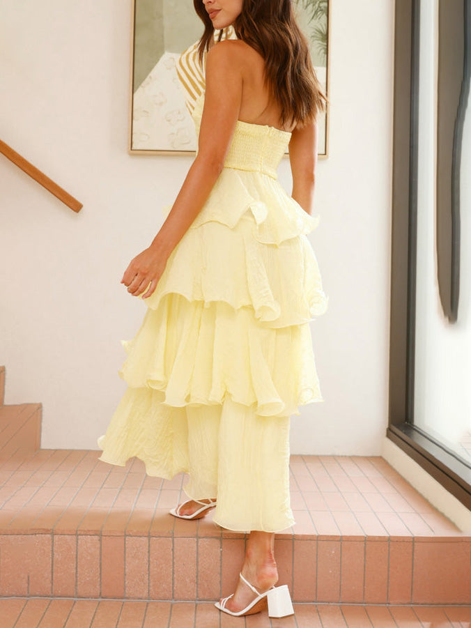 Elegant Strapless Backless Cake Midi Dress