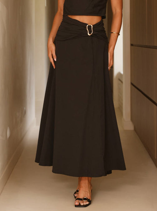 Fashion Casual Pleated Belted Maxi Skirt