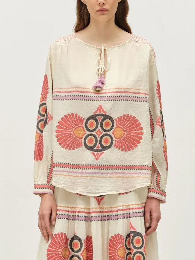 Retro Ethnic Floral Print Long-sleeved Shirt